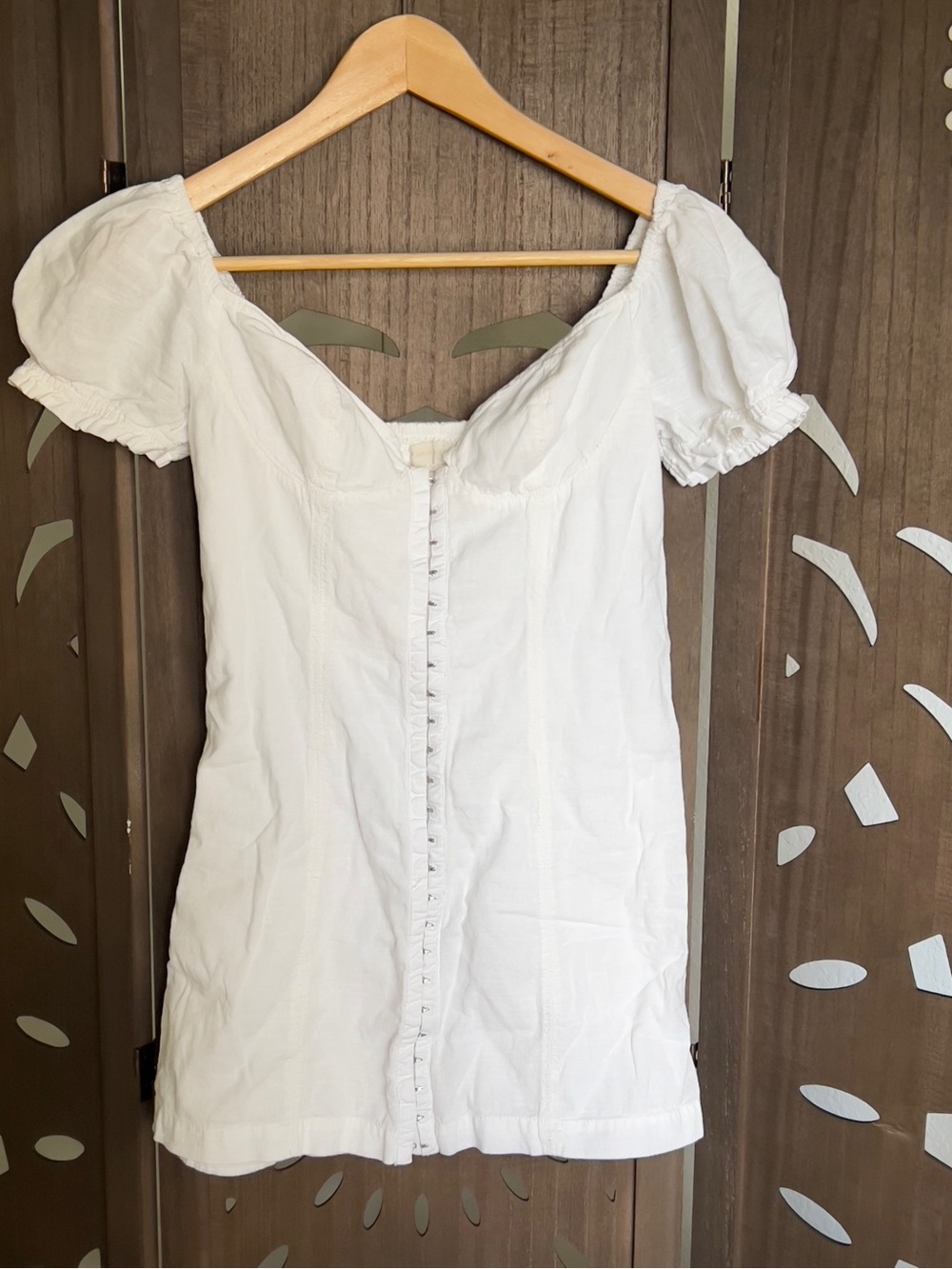 Urban Outfitters White Puff Sleeve Button-Front Shorts